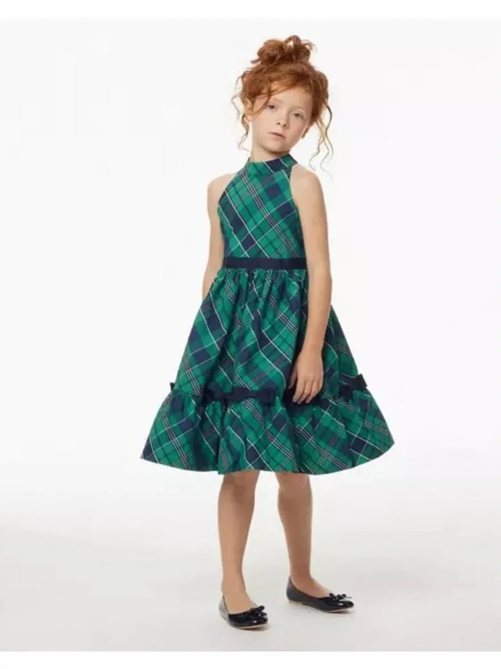 Janie and Jack Tartan Navy Bows Goldtone Buttons Lined Tulle Skirt Chic Dress 3